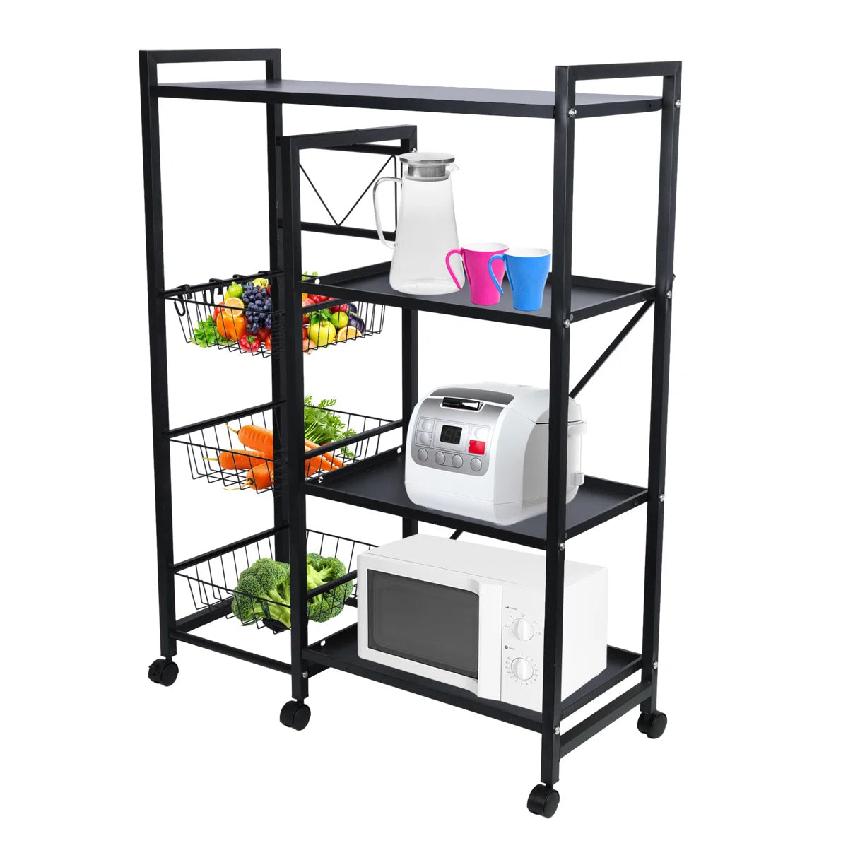Kitchen Racks: Heavy-Duty Utility Storage Rack with Wheels and Slide-Out Baskets