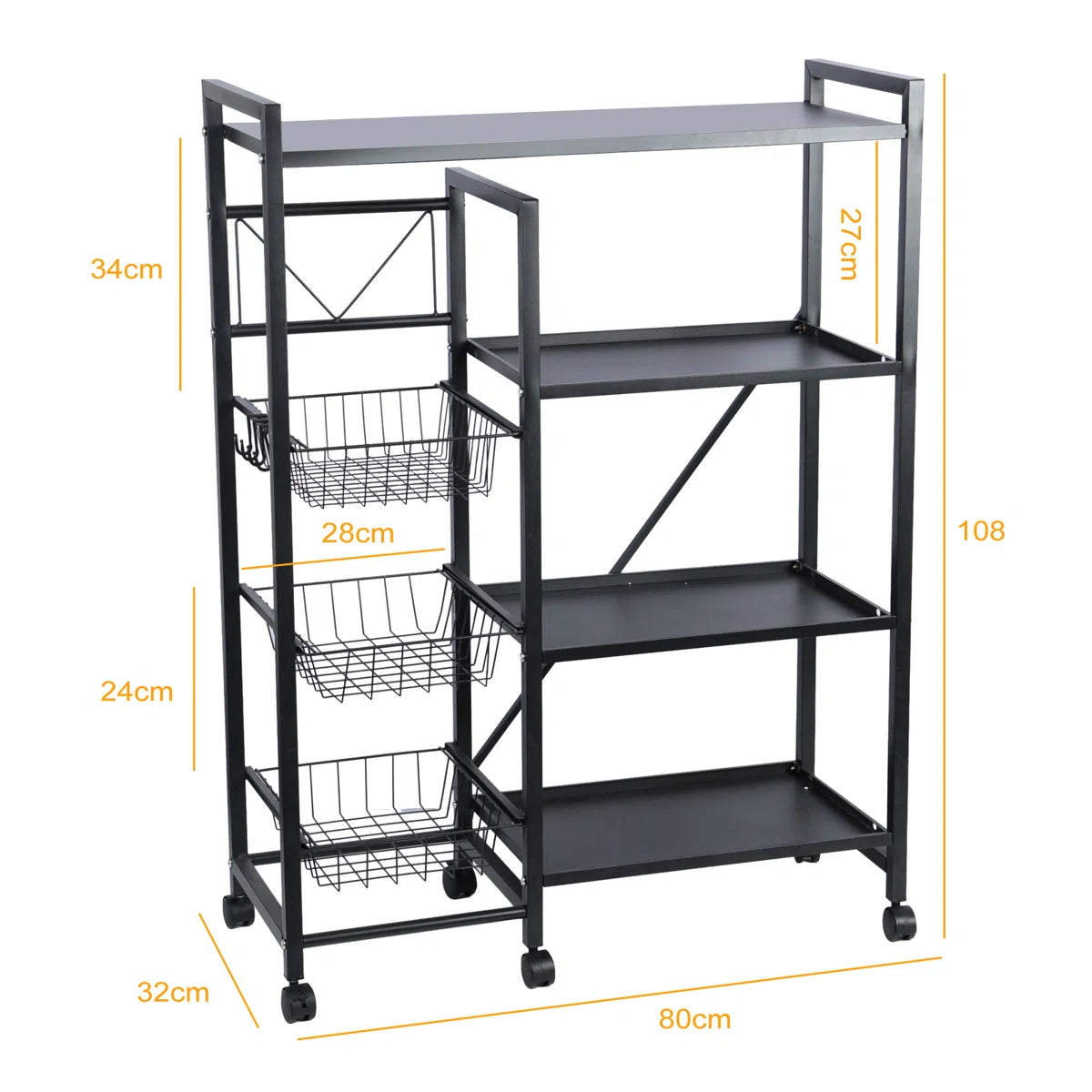 Kitchen Racks: Heavy-Duty Utility Storage Rack with Wheels and Slide-Out Baskets