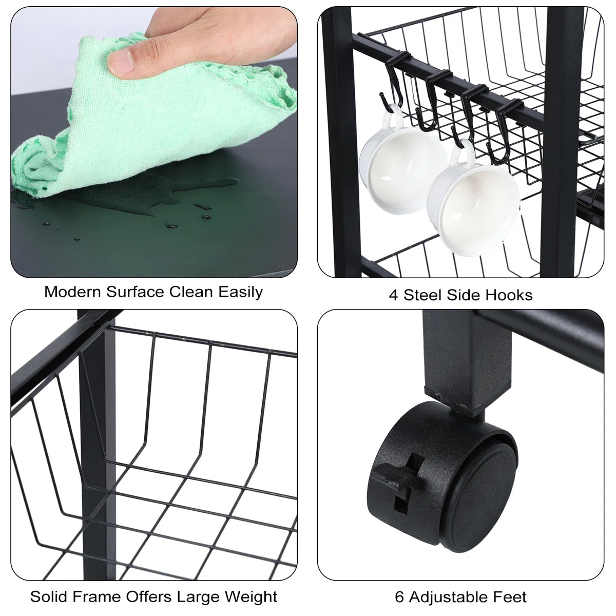 Kitchen Racks: Heavy-Duty Utility Storage Rack with Wheels and Slide-Out Baskets