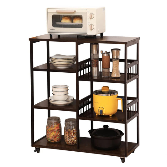 Microwave Stands: 27.7" wooden  Multi-Tier wood Baker's Racks Microwave Stand