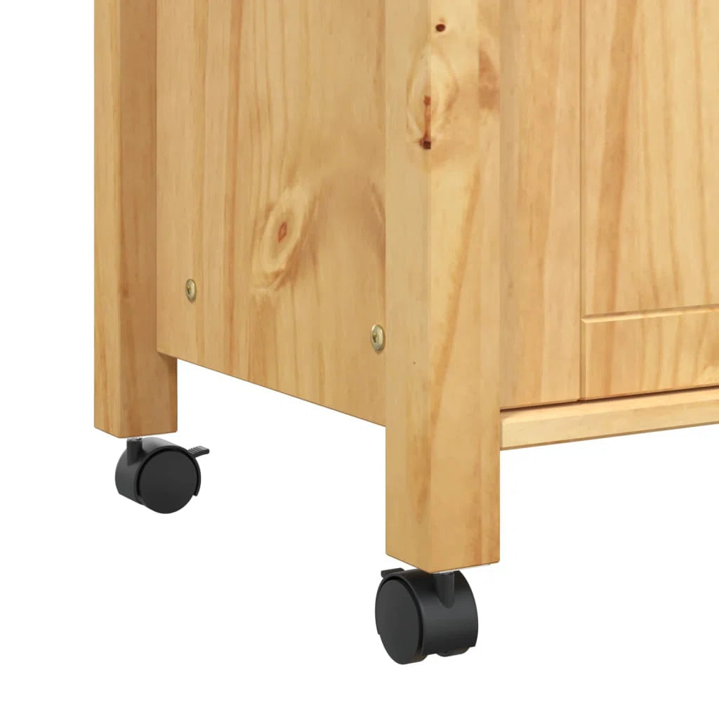 Kitchen Island Table: Vintage Pine Wood Kitchen Trolley with 4 Drawers & Door, Wheeled Storage Cart