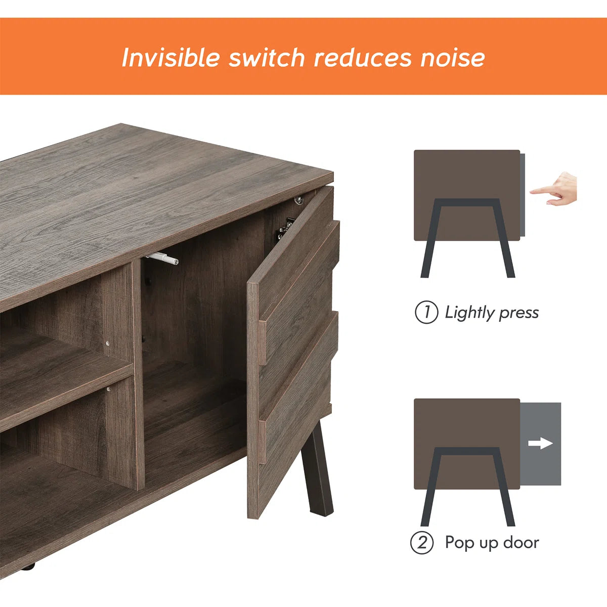 tv panel: 100" wide storage credenza featuring sleek design and ample hidden compartments