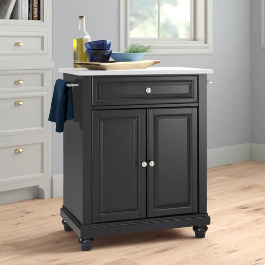 Kitchen Island Table: Compact Granite-Top Kitchen Cart with Storage & Adjustable Shelves