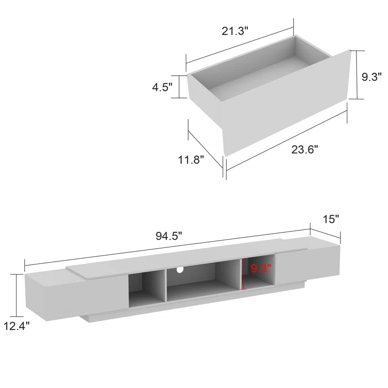 tv panel: 94.5" wide storage credenza with modern design and ample compartments