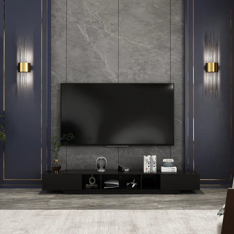 tv panel: 94.5" wide storage credenza with modern design and ample compartments