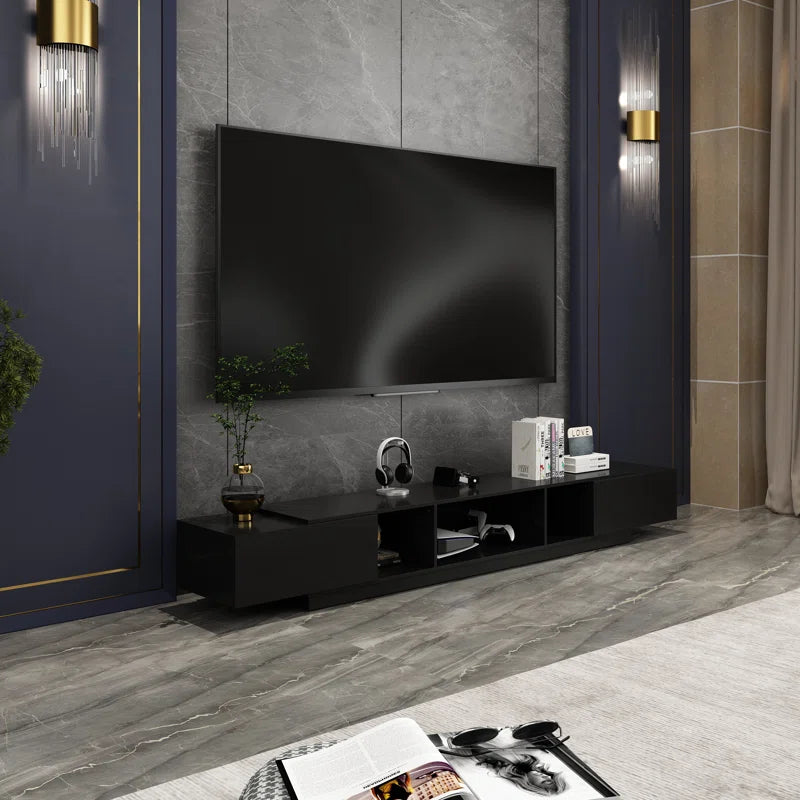tv panel: 94.5" wide storage credenza with modern design and ample compartments