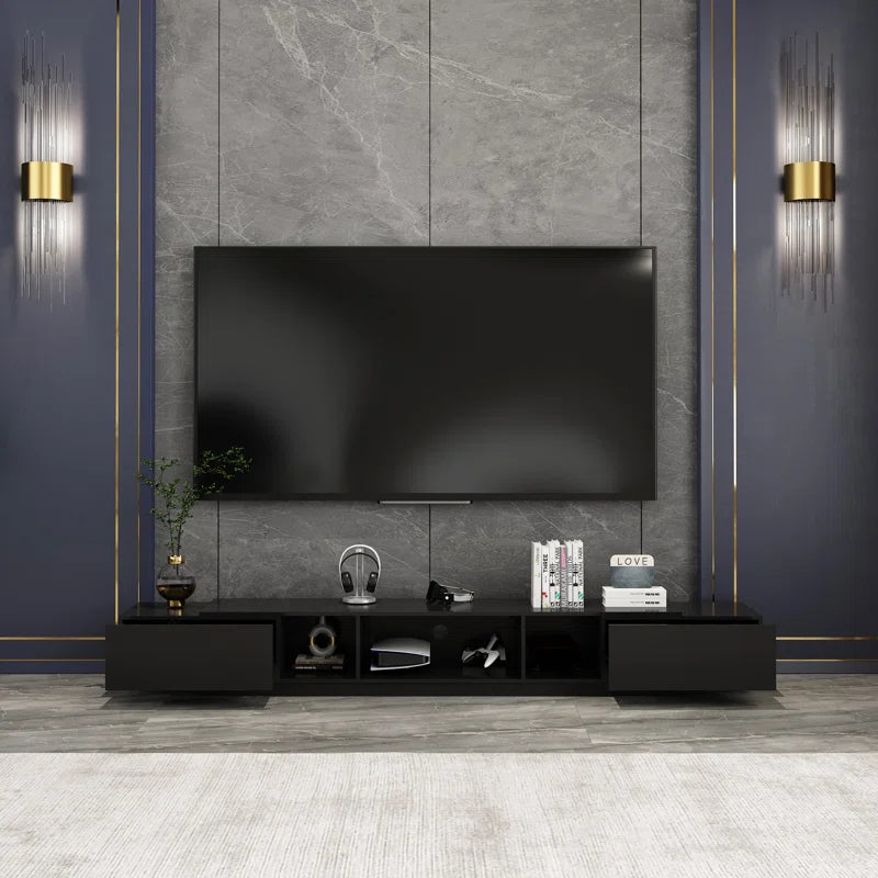 tv panel: 94.5" wide storage credenza with modern design and ample compartments