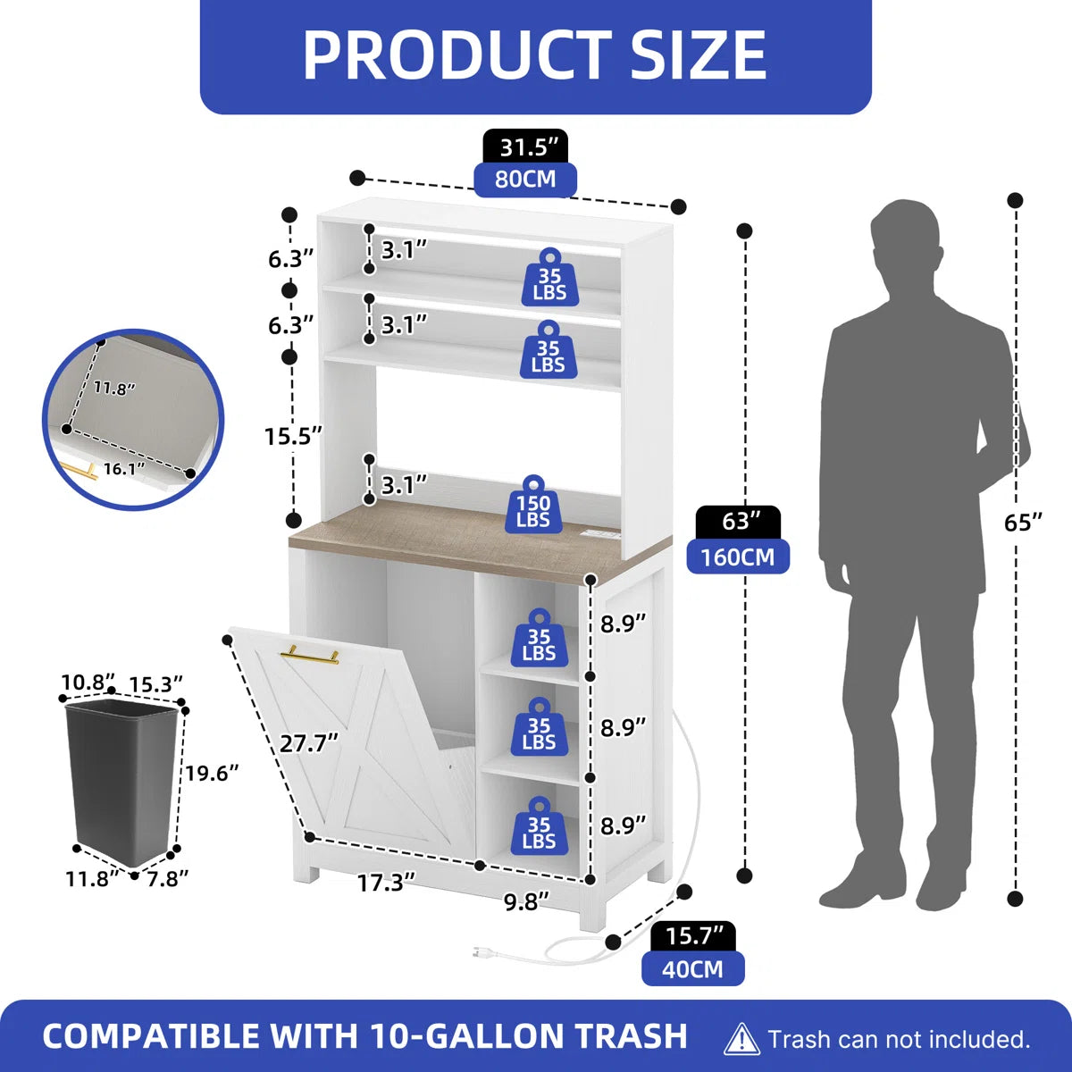 Kitchen Racks: Trash Can Bin Cabinet and Charging Station on a Baker's Rack