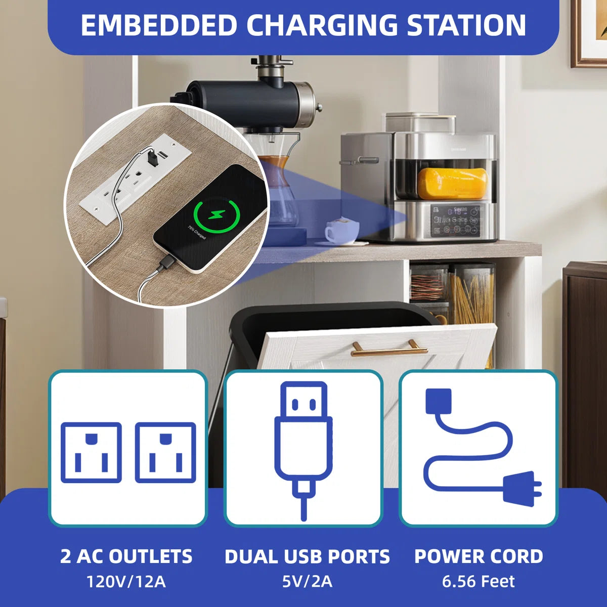 Kitchen Racks: Trash Can Bin Cabinet and Charging Station on a Baker's Rack