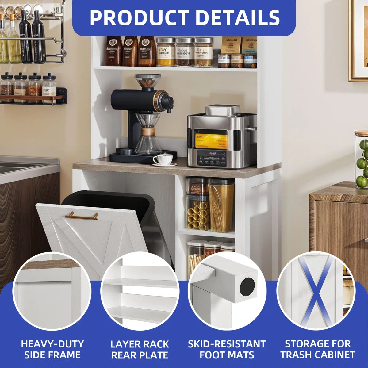 Kitchen Racks: Trash Can Bin Cabinet and Charging Station on a Baker's Rack