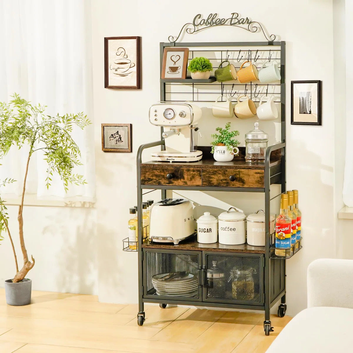 Kitchen Rack: Bakers Rack with Wheels with Door and Drawer
