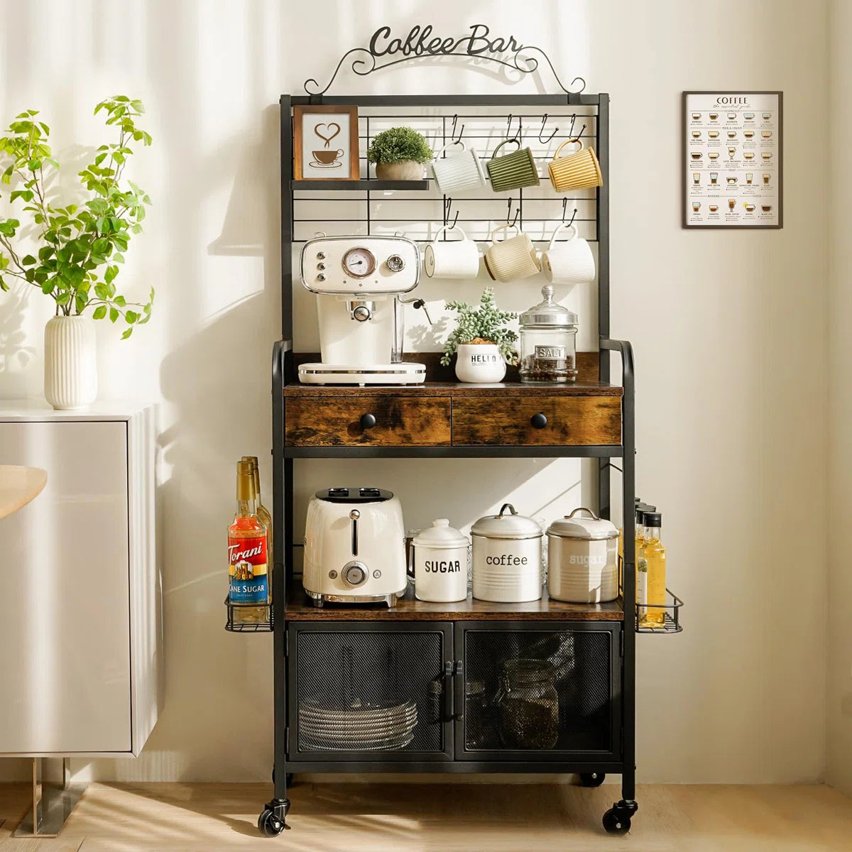 Kitchen Rack: Bakers Rack with Wheels with Door and Drawer