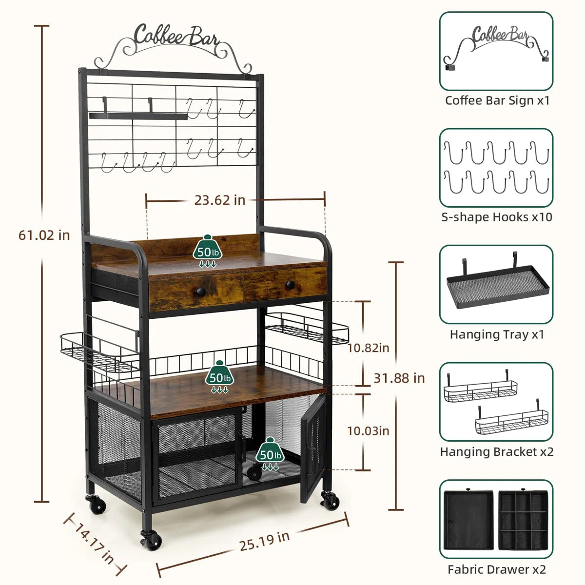 Kitchen Rack: Bakers Rack with Wheels with Door and Drawer