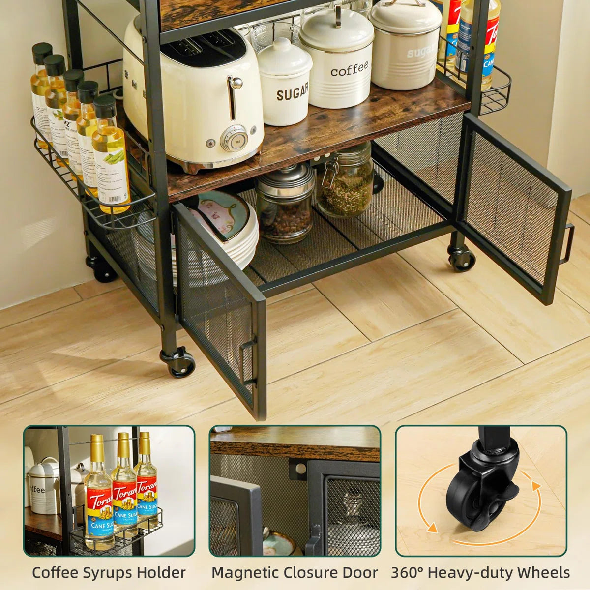 Kitchen Rack: Bakers Rack with Wheels with Door and Drawer