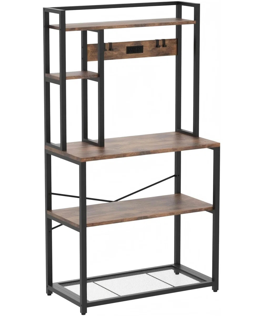 Kitchen Racks: Kitchen storage rack with 5 tiers, power outlets, microwave compatibility, and durable frame
