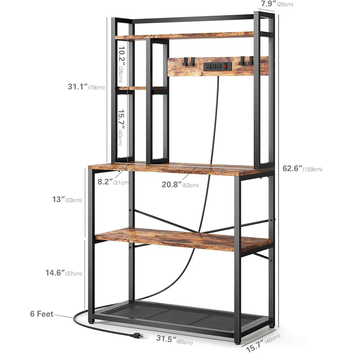 Kitchen Racks: Kitchen storage rack with 5 tiers, power outlets, microwave compatibility, and durable frame