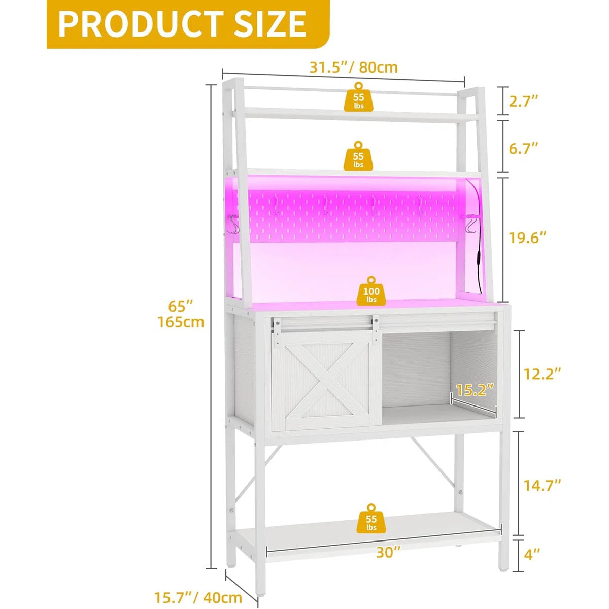Kitchen Racks: Functional kitchen rack with power outlet, LED lights, sliding barn door, adjustable shelving