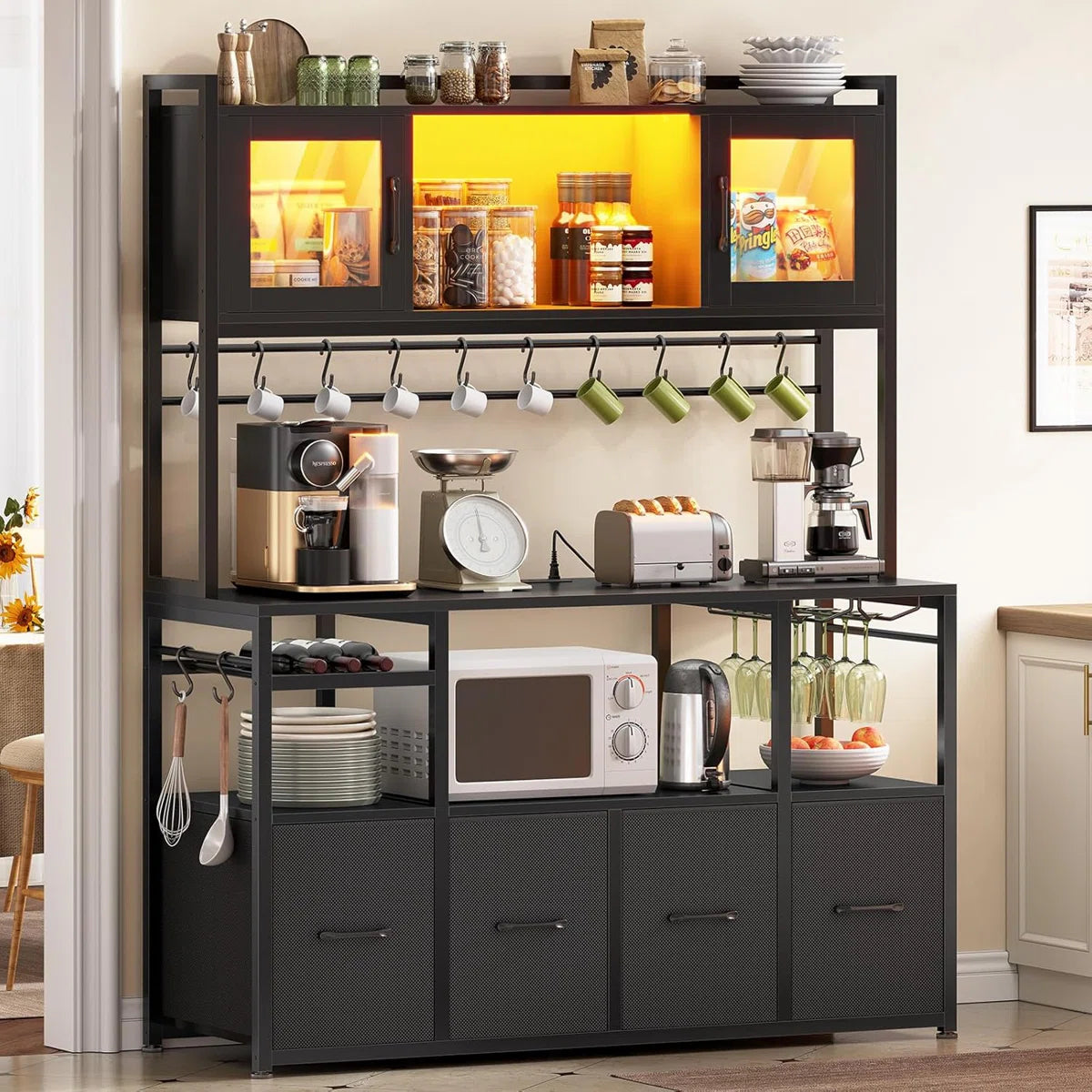 Kitchen Racks: 47.2-inch microwave stand with storage and a power outlet for baker's rack