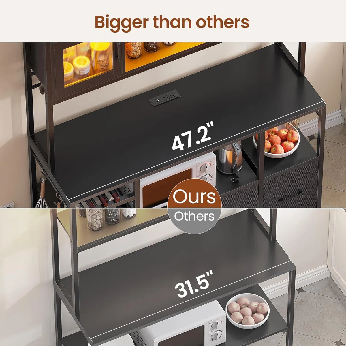Kitchen Racks: 47.2-inch microwave stand with storage and a power outlet for baker's rack