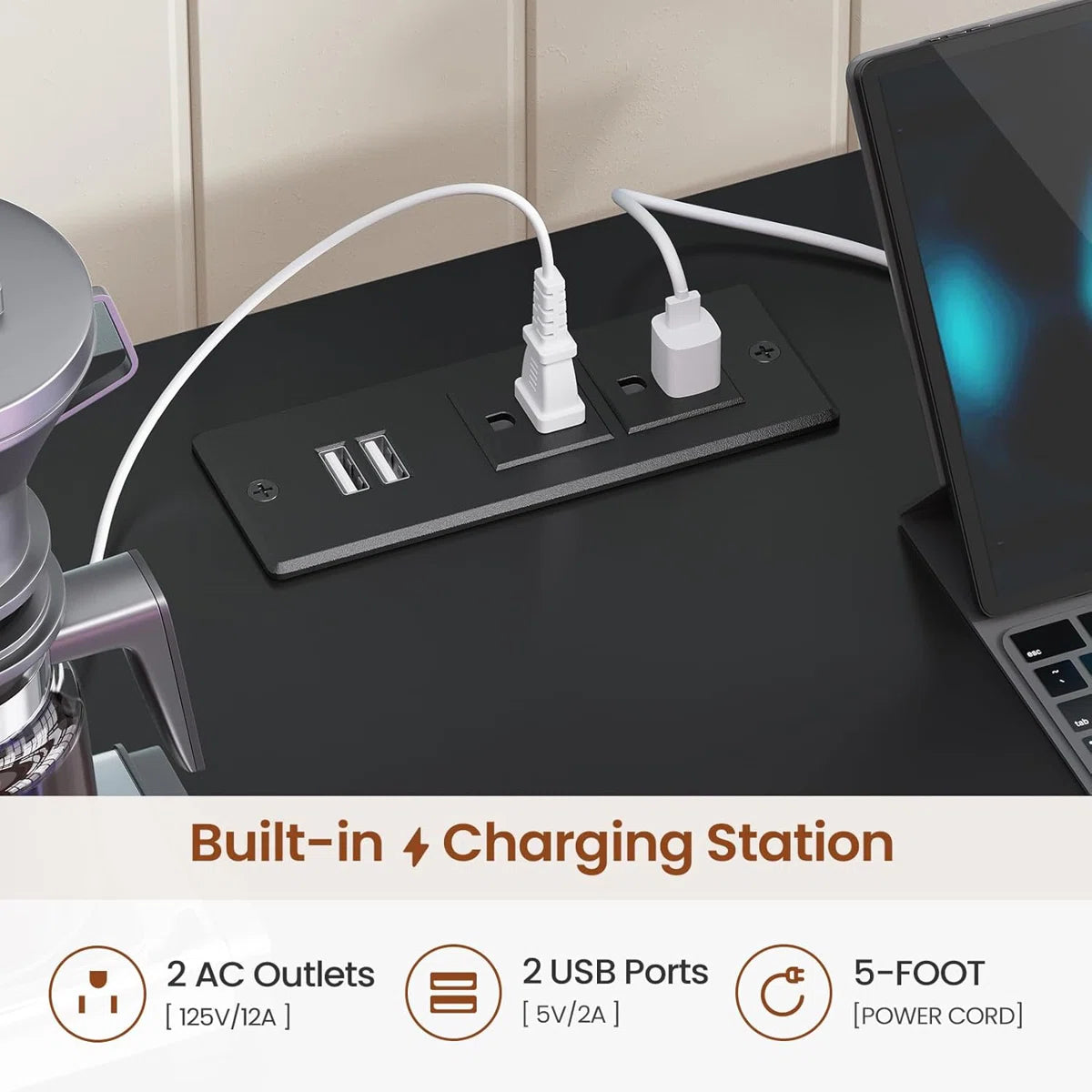 Kitchen Racks: It is a 47.2-inch microwave stand with storage and a power outlet