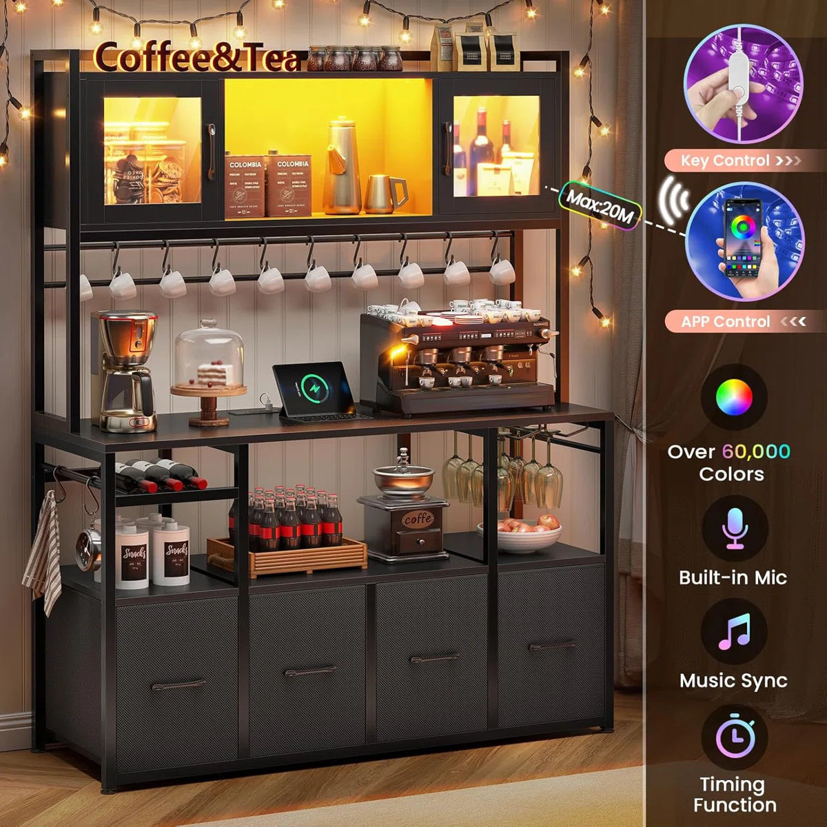 Kitchen Racks: It is a 47.2-inch microwave stand with storage and a power outlet