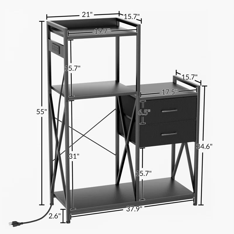 Kitchen Racks: Power outlet-equipped baker's rack, refrigerator stand with shelves and drawers for storage
