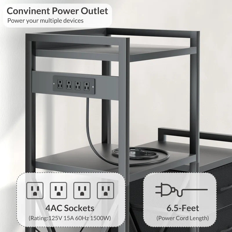 Kitchen Racks: Power outlet-equipped baker's rack, refrigerator stand with shelves and drawers for storage