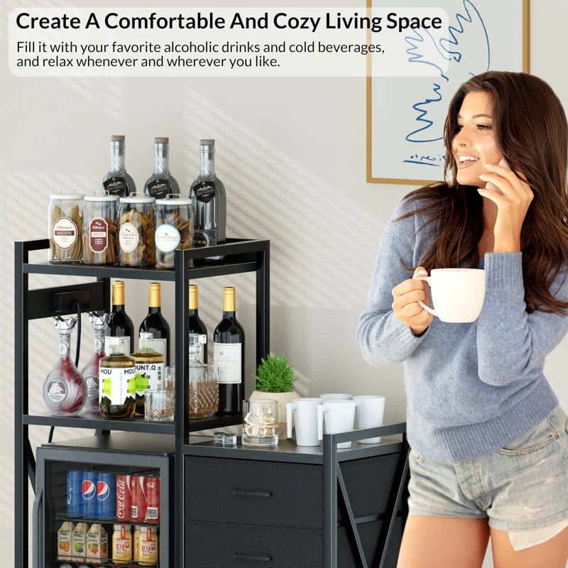 Kitchen Racks: Power outlet-equipped baker's rack, refrigerator stand with shelves and drawers for storage