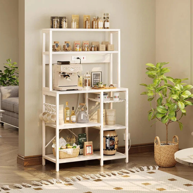 Kitchen Racks: 35.4-inch coffee bar with wire basket and baker's rack with power outlet
