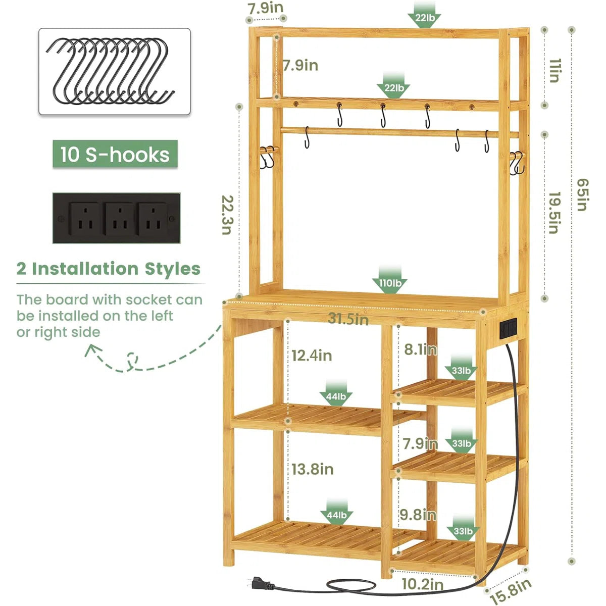 Kitchen Racks: 10-hook Kitchen Utility Storage Shelf, and 8-Tier Microwave Stand