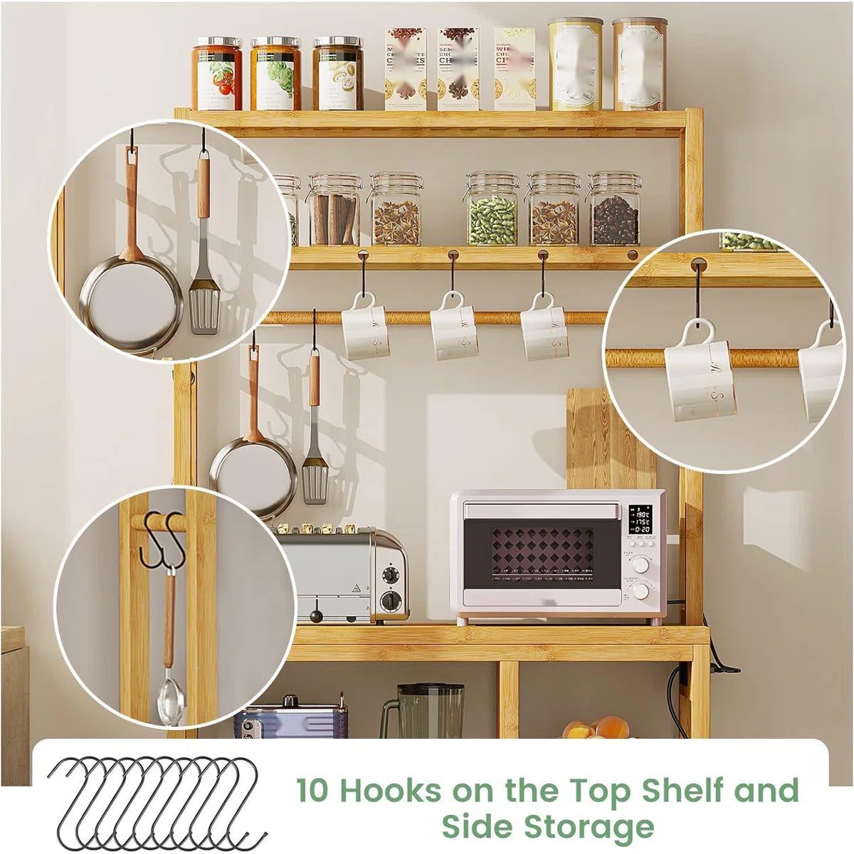 Kitchen Racks: 10-hook Kitchen Utility Storage Shelf, and 8-Tier Microwave Stand