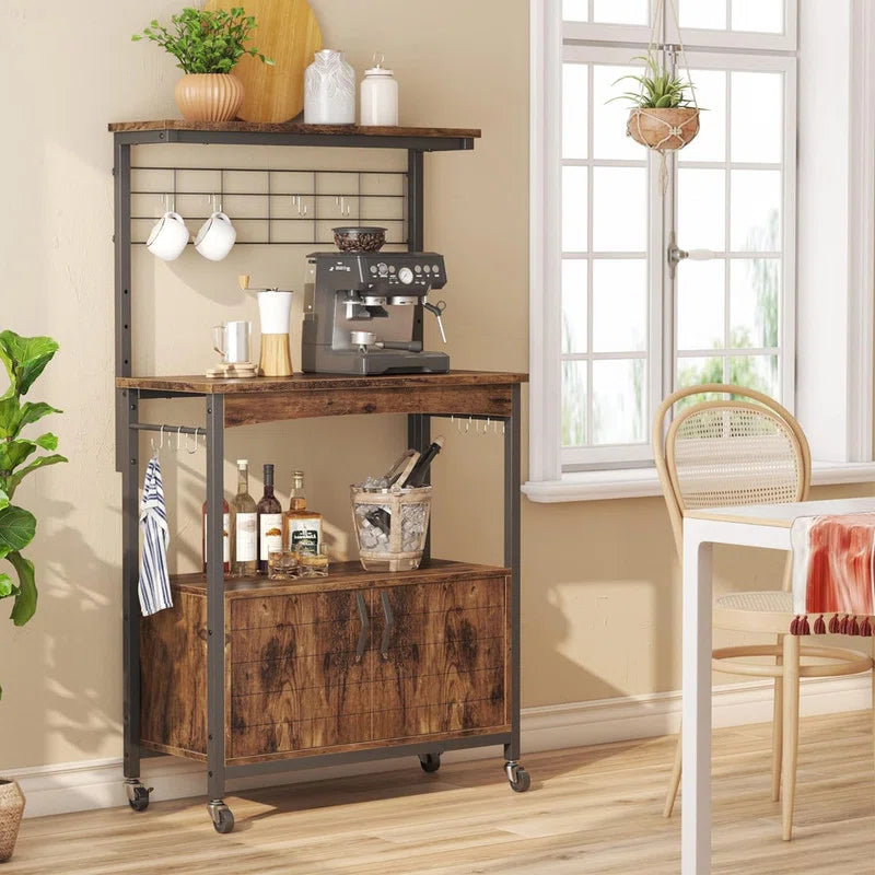 Kitchen Racks: Rolling coffee bar shelf, kitchen microwave stand on wheels, and baker's racks with cabinet