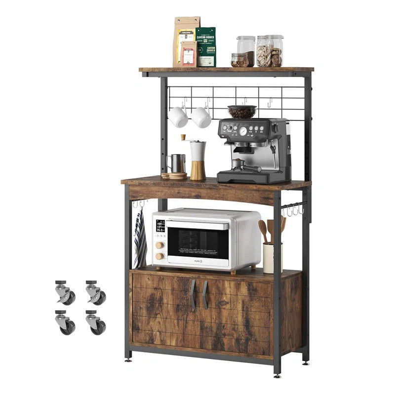 Kitchen Racks: Rolling coffee bar shelf, kitchen microwave stand on wheels, and baker's racks with cabinet