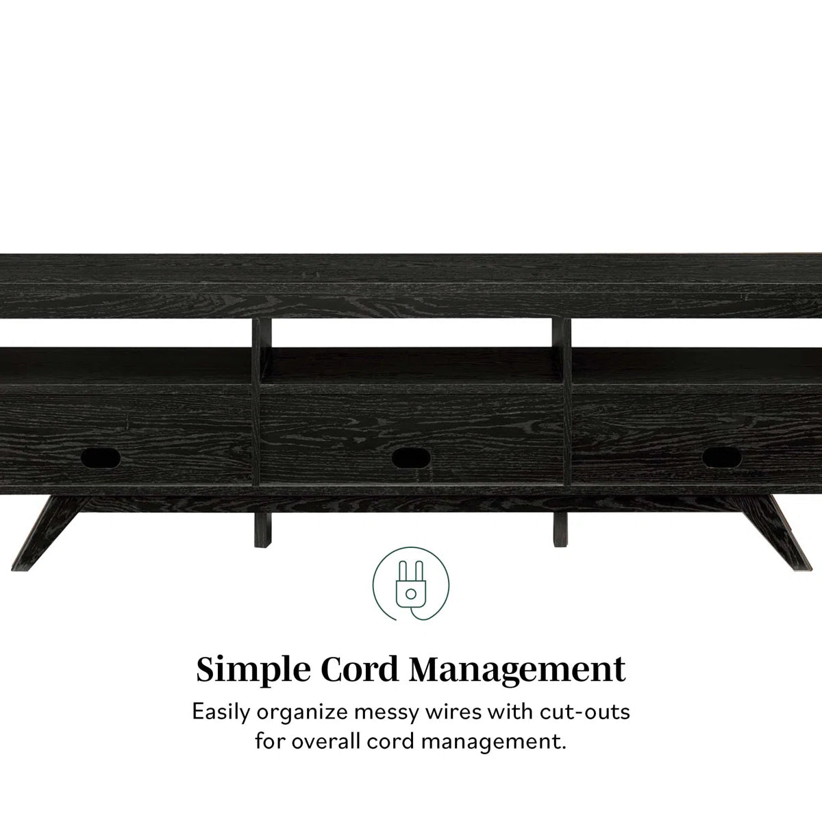 tv panel: 70" TV stand fits 78" screens, features three dropdown storage doors