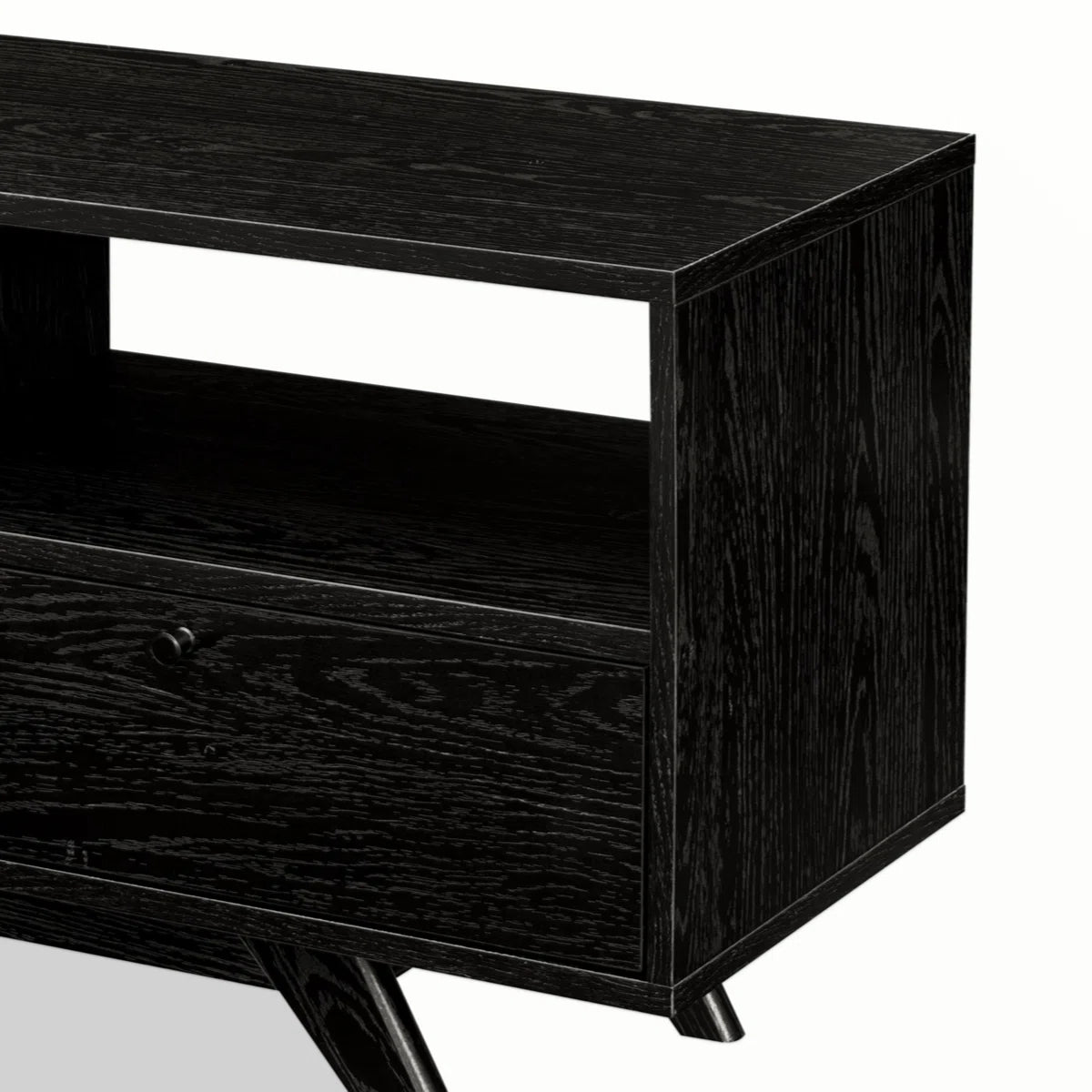 tv panel: 70" TV stand fits 78" screens, features three dropdown storage doors