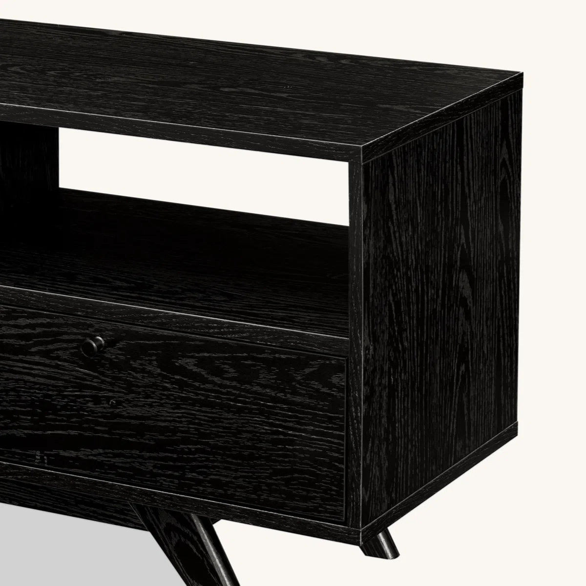 tv panel: 70" TV stand fits 78" screens, features three dropdown storage doors