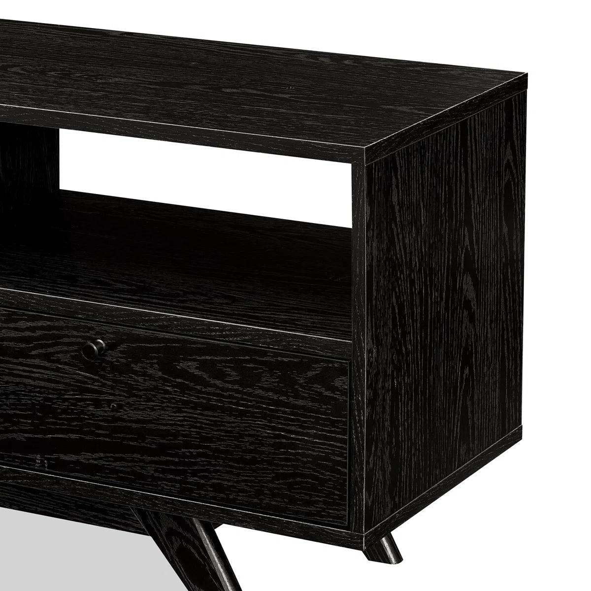 tv panel: 70" TV stand fits 78" screens, features three dropdown storage doors