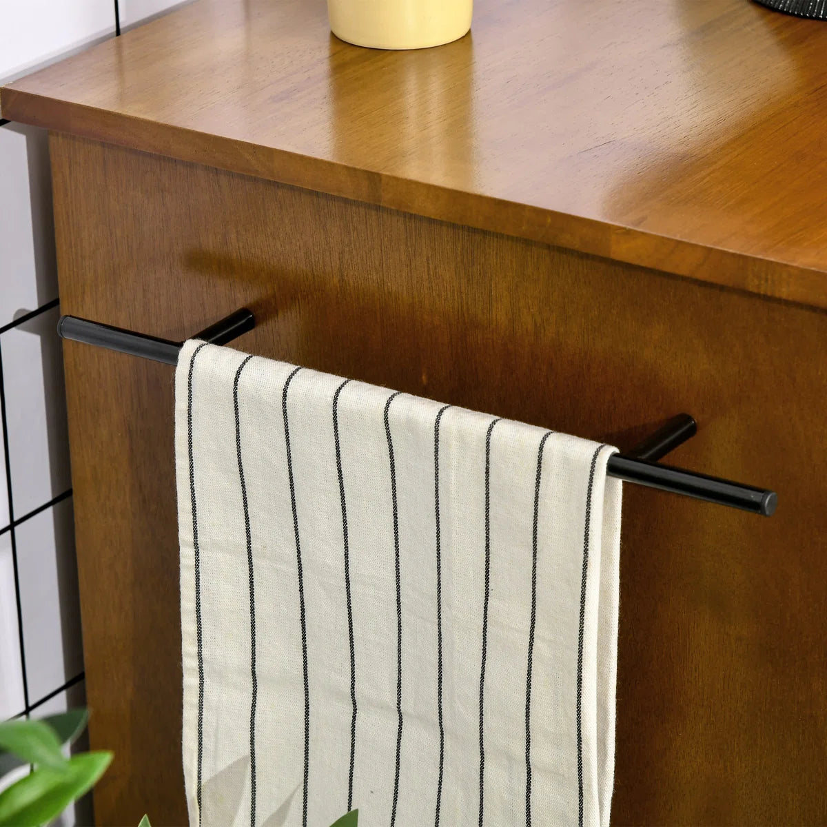 Kitchen Island Table: 36.25" Wide Brown Kitchen Cart with Rubberwood Top, Drawer & Cabinet