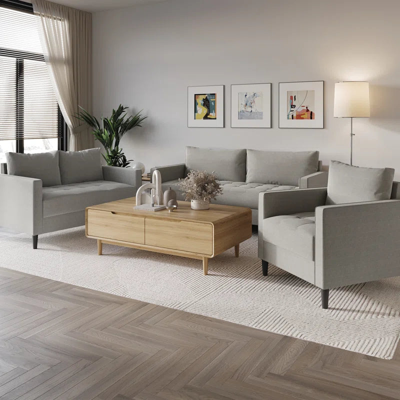 Luxury Sofa Sets: 3-Piece Linen Fabric Sofa Set with Chair, Loveseat & Sofa