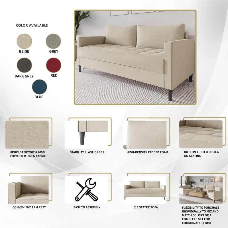 Luxury Sofa Sets: 3-Piece Linen Fabric Sofa Set with Chair, Loveseat & Sofa