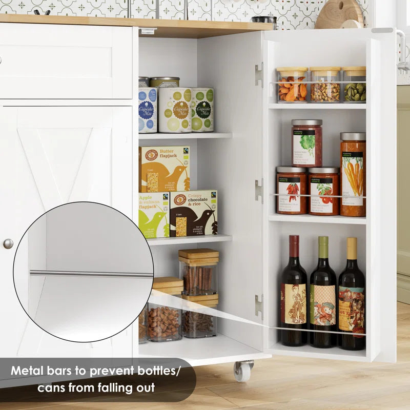 Kitchen Island Table – 47.6" Wide Farmhouse Rolling Cart with Drop Leaf, Cabinets & Towel Rack