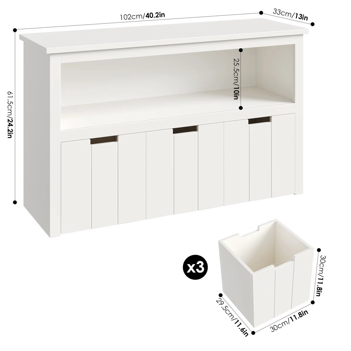 Kids Toy Storage Unit: 3-Bin Bookcase with Open Shelf and Wheels