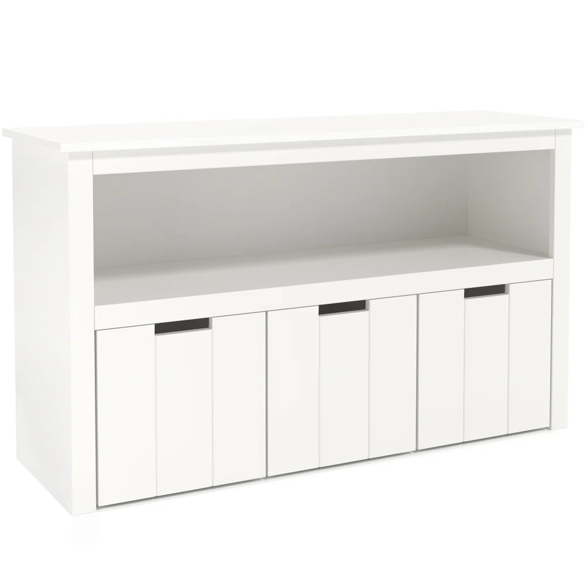 Kids Toy Storage Unit: 3-Bin Bookcase with Open Shelf and Wheels