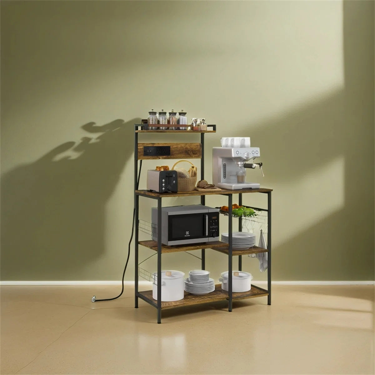 Kitchen Racks: 20.6'' Metal kitchen baker’s rack with microwave compatibility, sleek storage for tight spaces