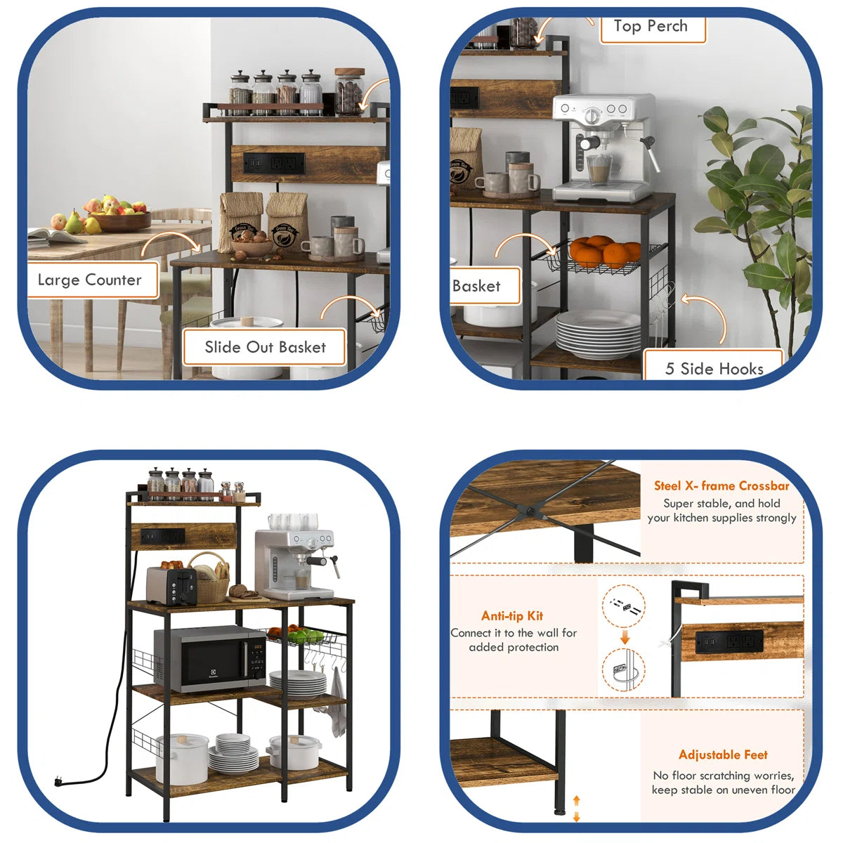 Kitchen Racks: 20.6'' Metal kitchen baker’s rack with microwave compatibility, sleek storage for tight spaces