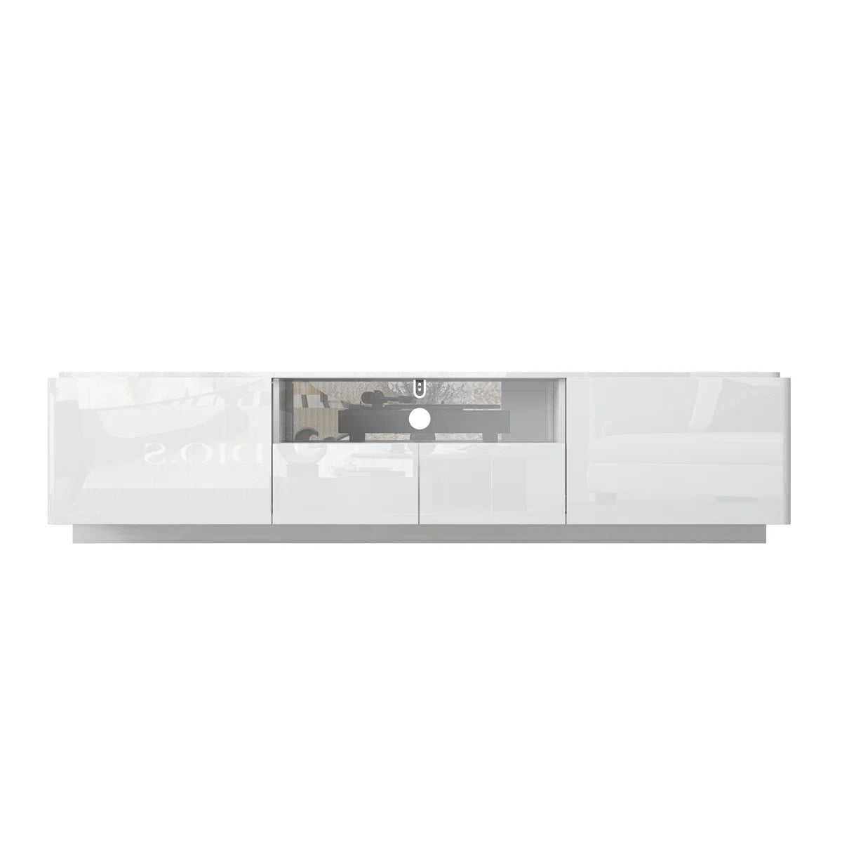 tv panel: Modern TV stand fits 88" screens with storage and clean design