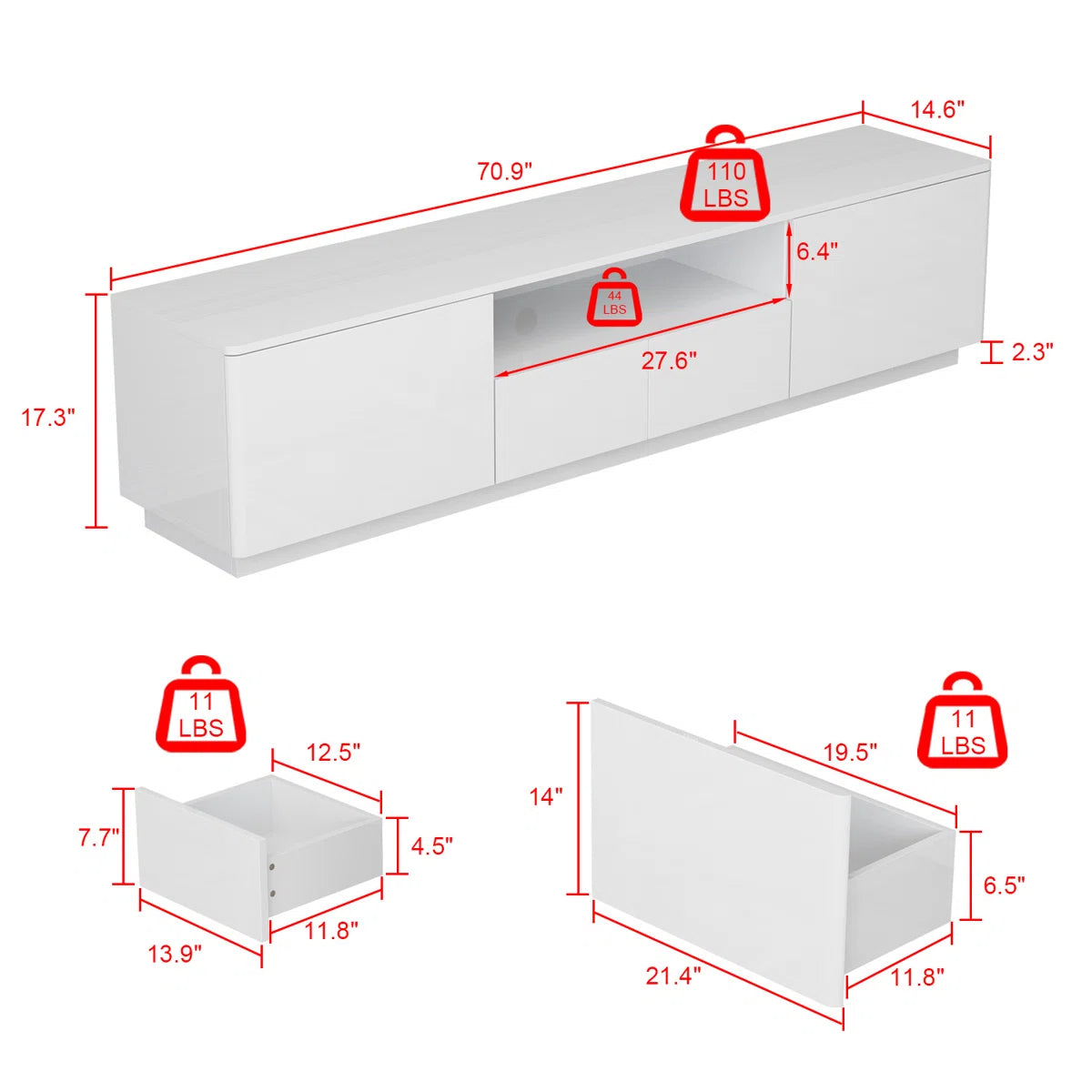tv panel: Modern TV stand fits 88" screens with storage and clean design