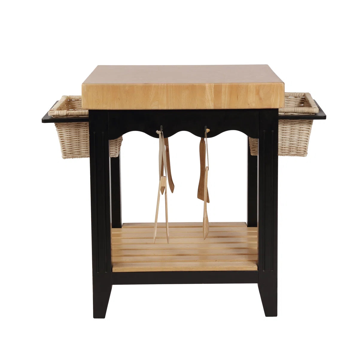 Kitchen Island Table with Baskets & Hooks Traditional Butcher Block– Acacia & Rubberwood