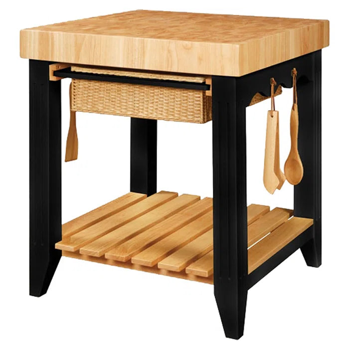 Kitchen Island Table with Baskets & Hooks Traditional Butcher Block– Acacia & Rubberwood