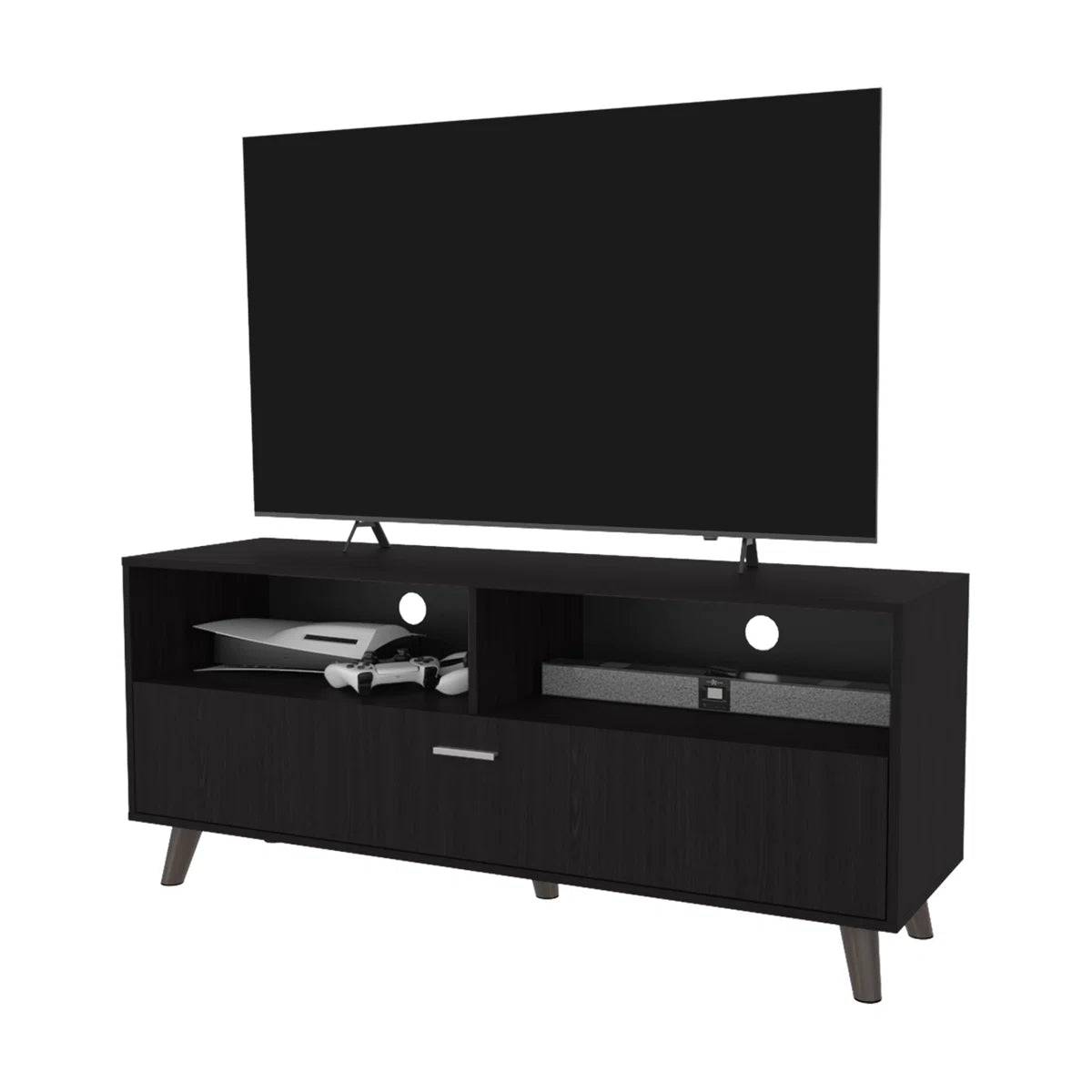 tv panel: Modern Black tv panel in Wengue Finish with Clean Urban Design